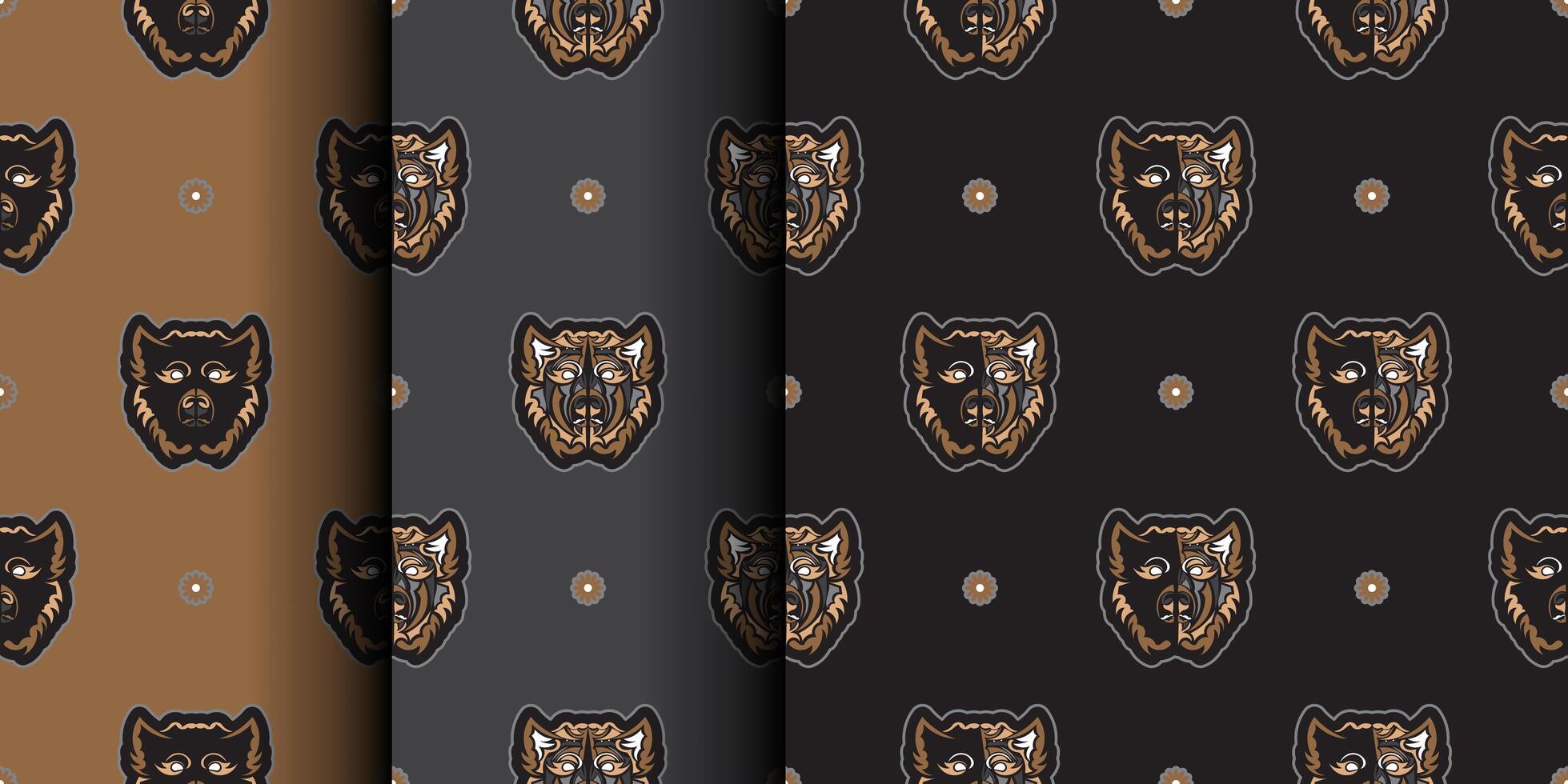 Set Seamless background with BEAR FACE. Suitable for backgrounds, prints, clothing and textiles. illustration. vector