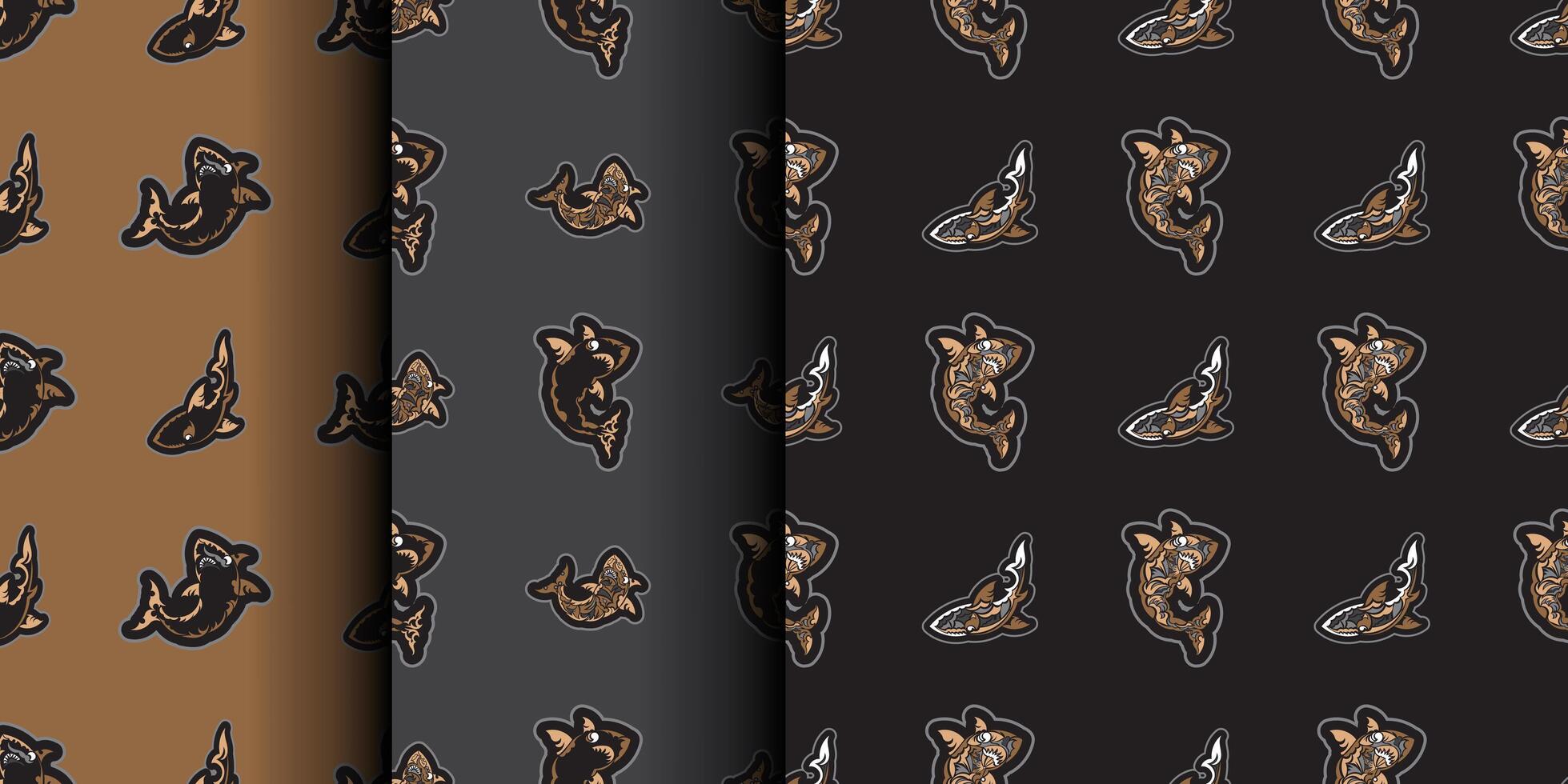 Set of Seamless dark pattern with sharks. Good for backgrounds and prints. Vector illustration.