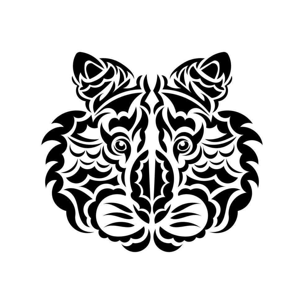 cara de tigre de estilo polinesio. negro aislado en blanco vector