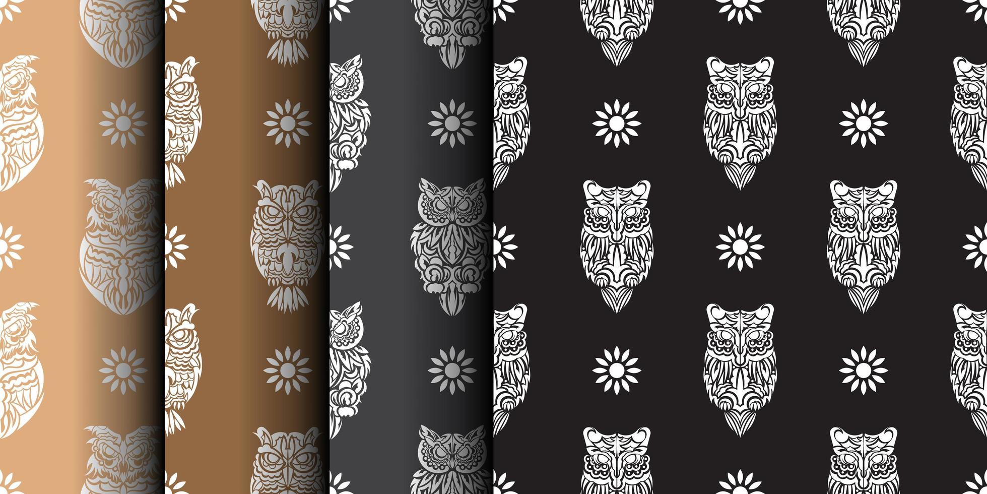 Simple owl seamless pattern in boho style. Good covers, fabrics, postcards and printing. Vector