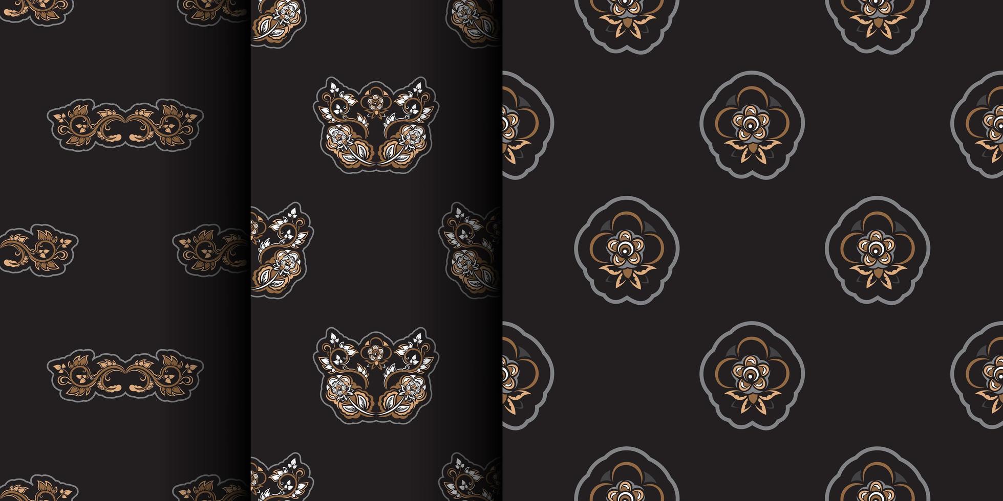 Set of Seamless presentable pattern with flowers and monograms in Simple style. Good for backgrounds and prints. Vector