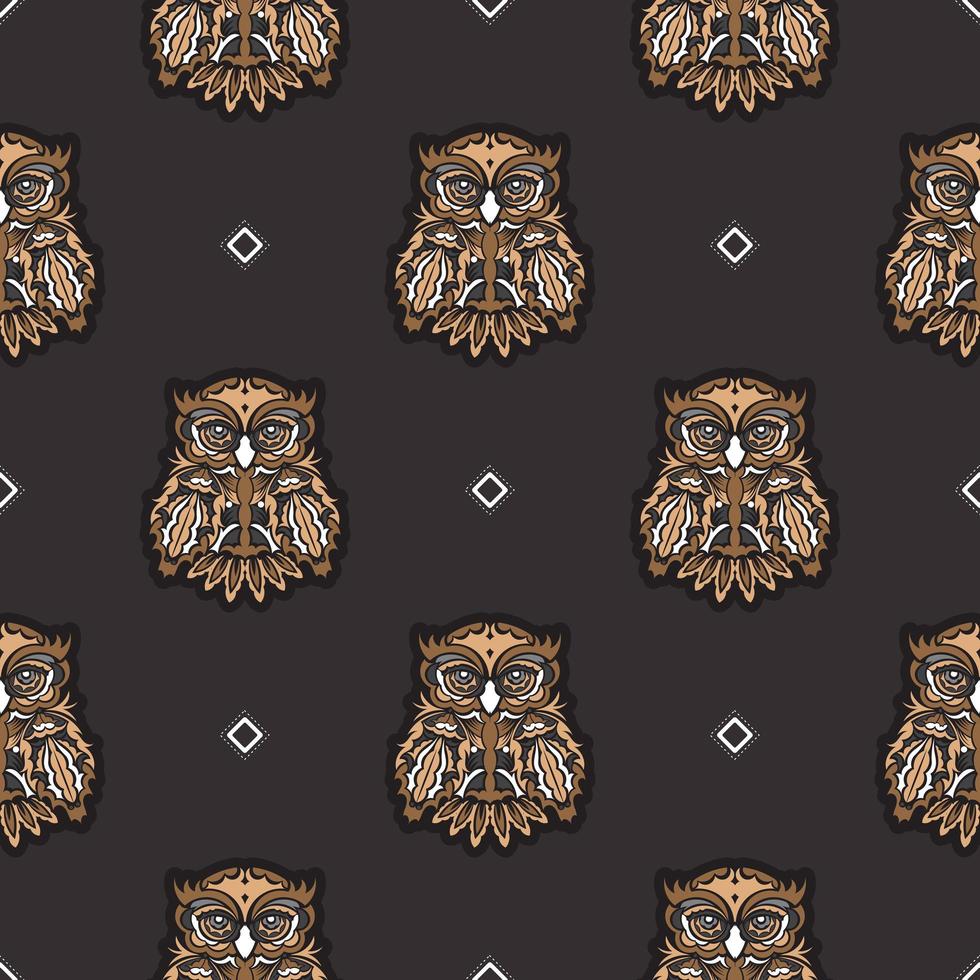 Seamless pattern with owls in boho style. Good covers, fabrics, postcards and printing. Vector