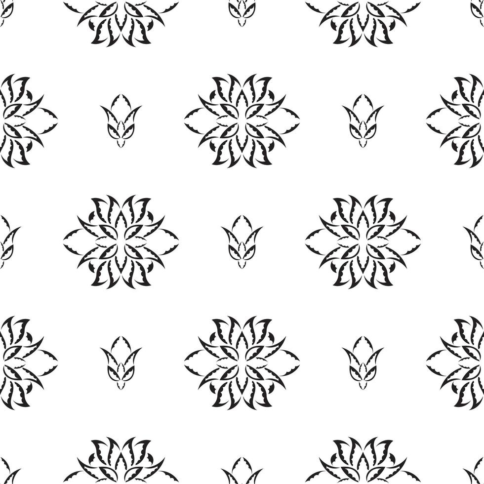 Black-white Seamless pattern with lotuses in Simple style. Good for clothing, textiles, backgrounds and prints. Vector