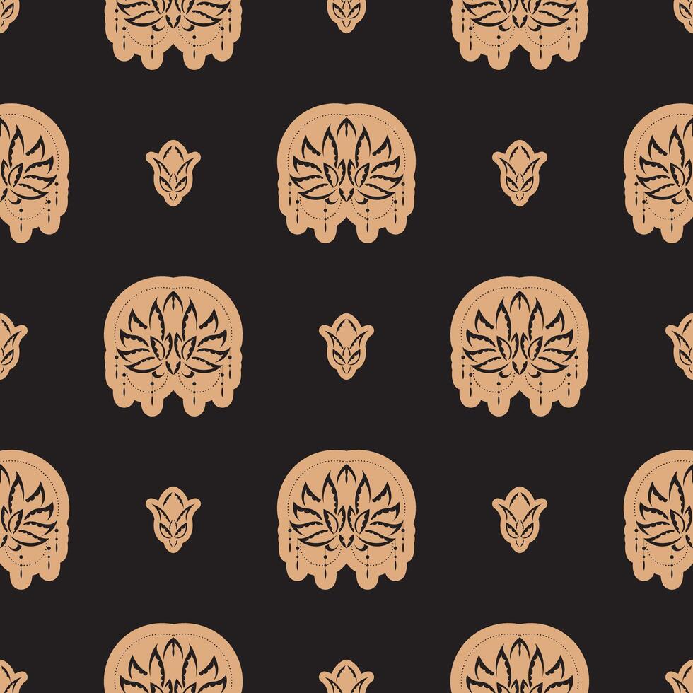 Dark solid color Seamless pattern with lotuses in Simple style. Good
