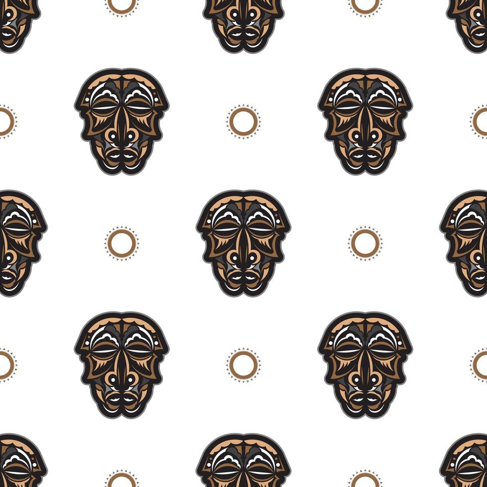 Seamless pattern with tiki mask in Samoan style. Vector