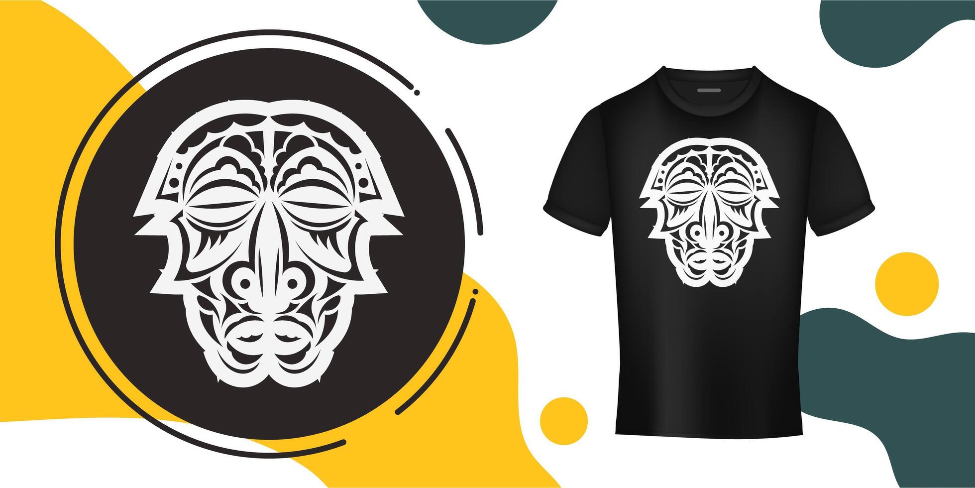 The mask of the gods in the form of Maori patterns. A ready-made template for your print on a T-shirt, cup or mobile case. Vector