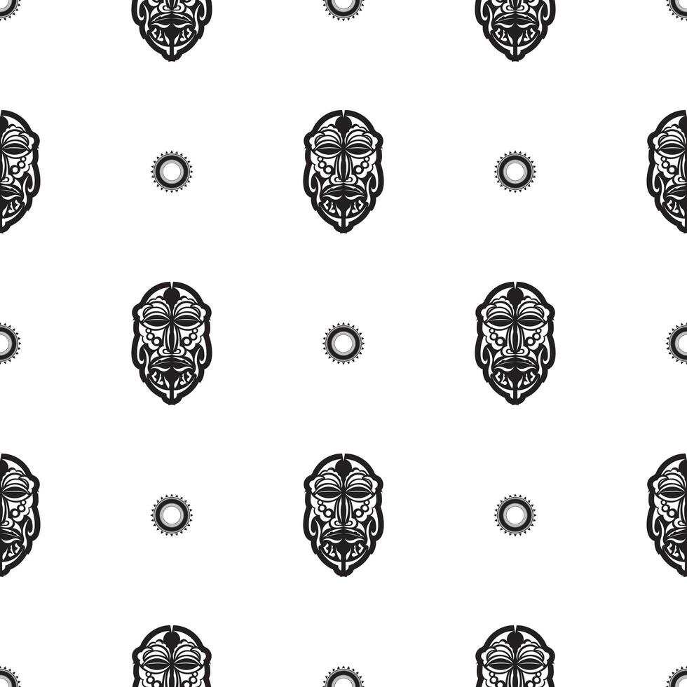 Seamless pattern with tiki mask or totem. Patterns in the style of Polynesia. Good for prints, textiles and backgrounds. Isolated. Vector