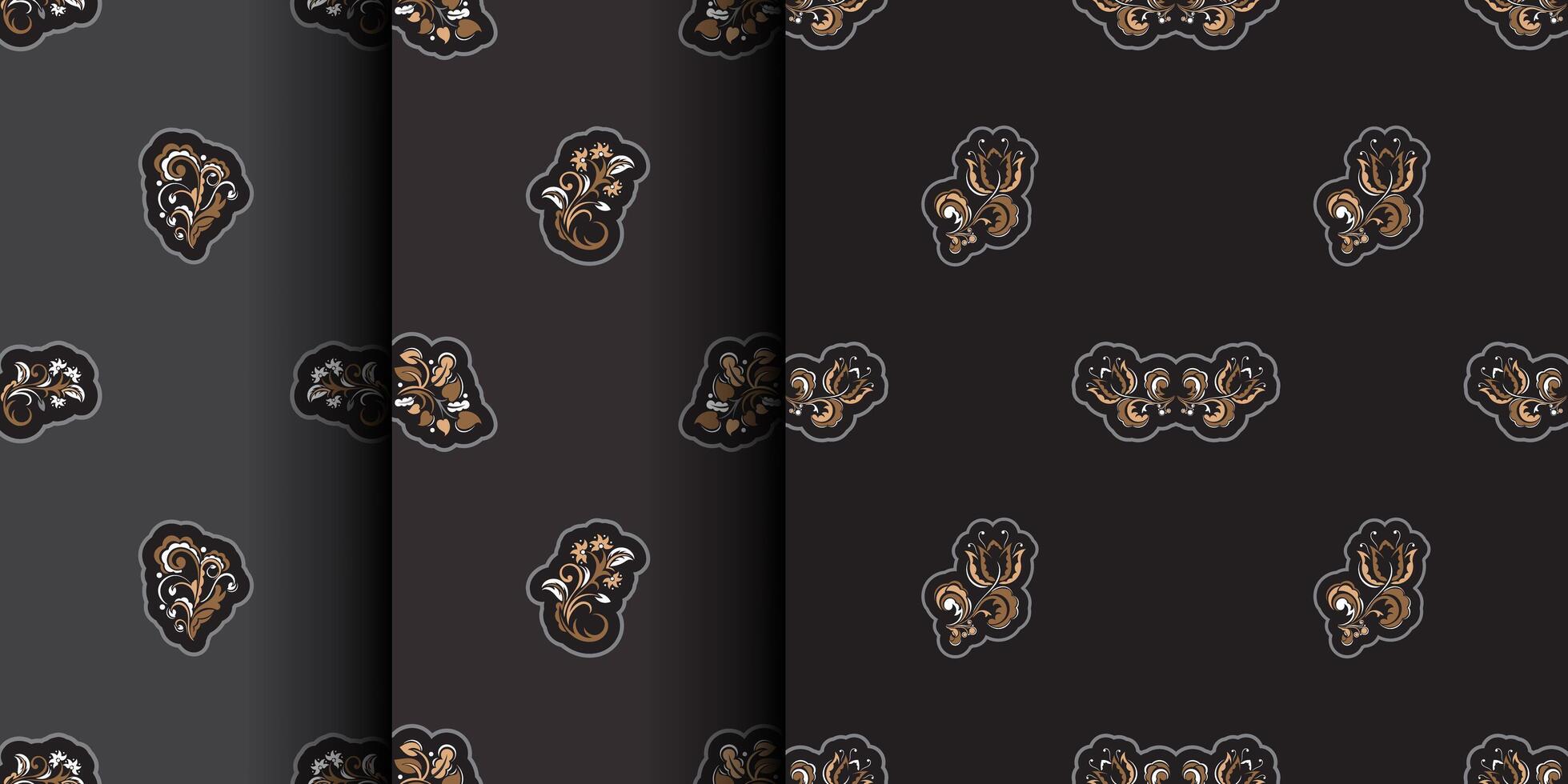 Set of Seamless presentable pattern with flowers and monograms in Simple style. Good for backgrounds, prints, apparel and textiles. illustration. vector