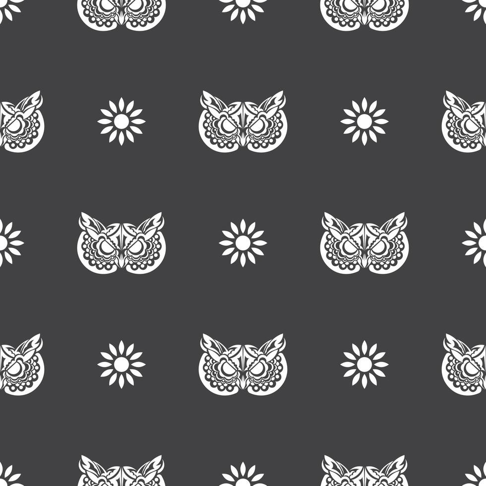 Simple seamless pattern owl face in boho style. Isolated. Good for clothing and textiles. illustration. vector
