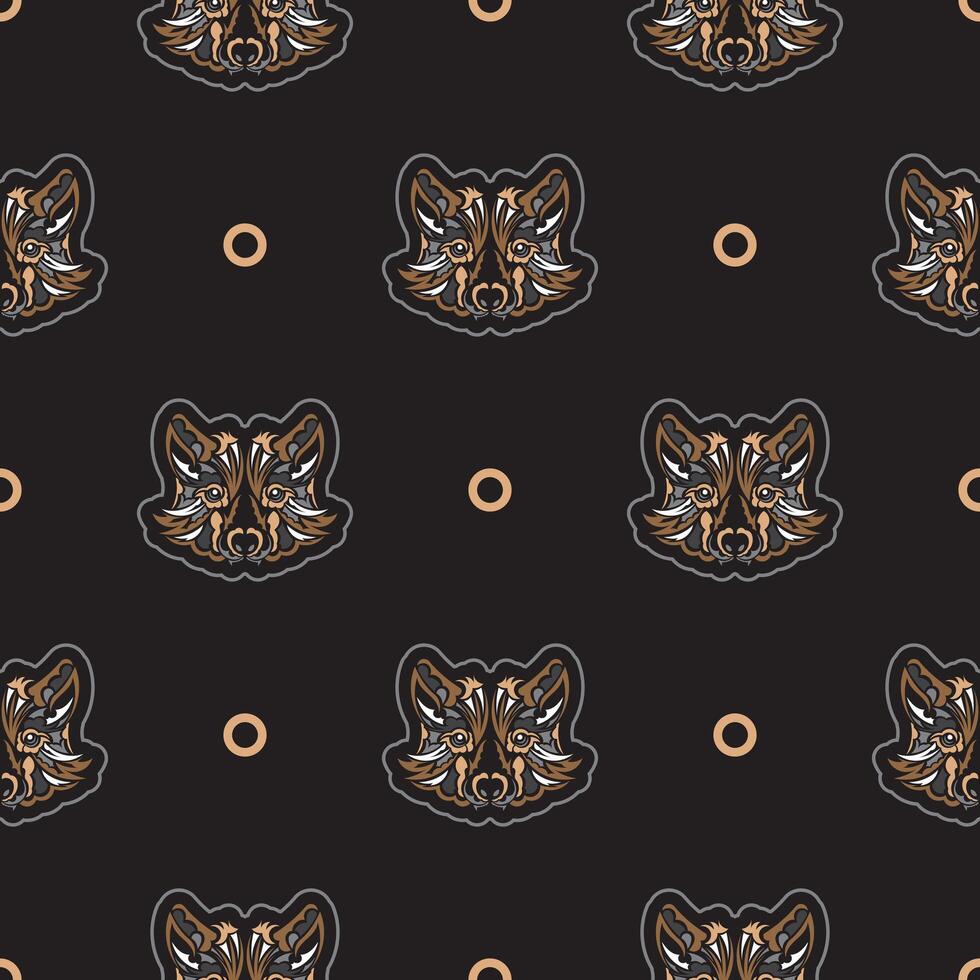 Seamless pattern with the face of a wolf. Good covers, fabrics, postcards and printing. Vector illustration.