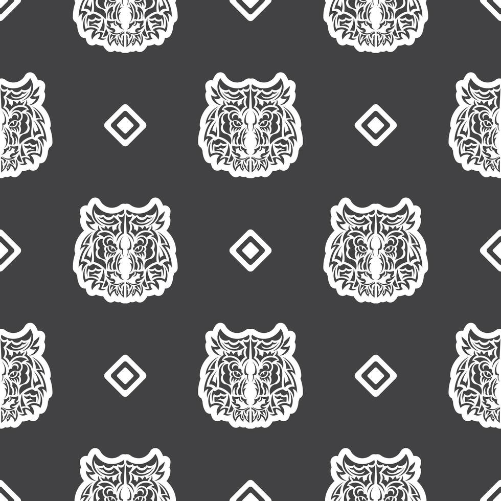 Polynesian style tiger face seamless pattern. Boho tiger face. Good for clothing and textiles. Vector