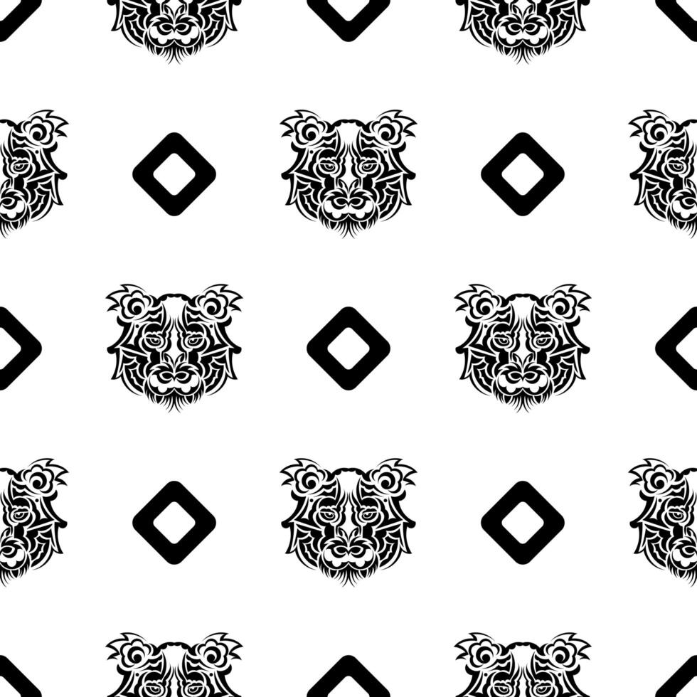 Tiger face seamless pattern in Maori style. Boho tiger face. Good for backgrounds, prints, apparel and textiles. Vector