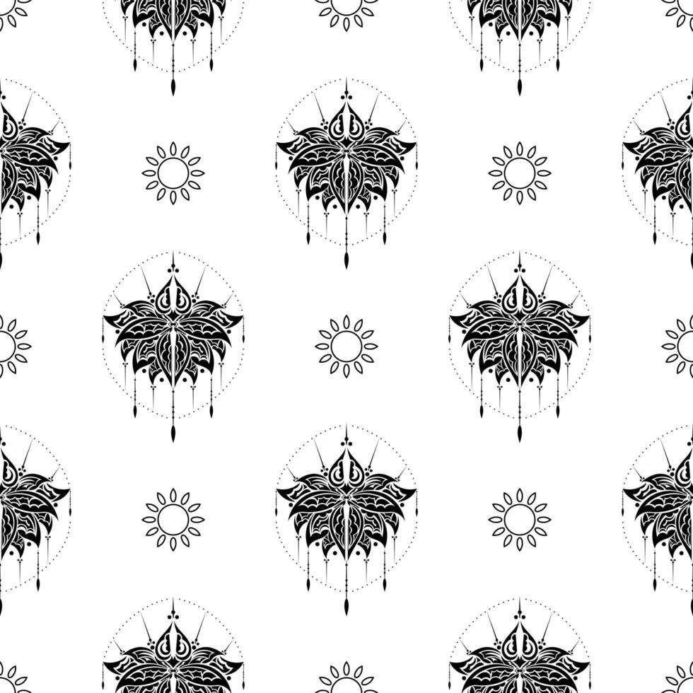 Lotus seamless pattern. Black and white. Good for murals, books, fabrics, postcards and printing. vector