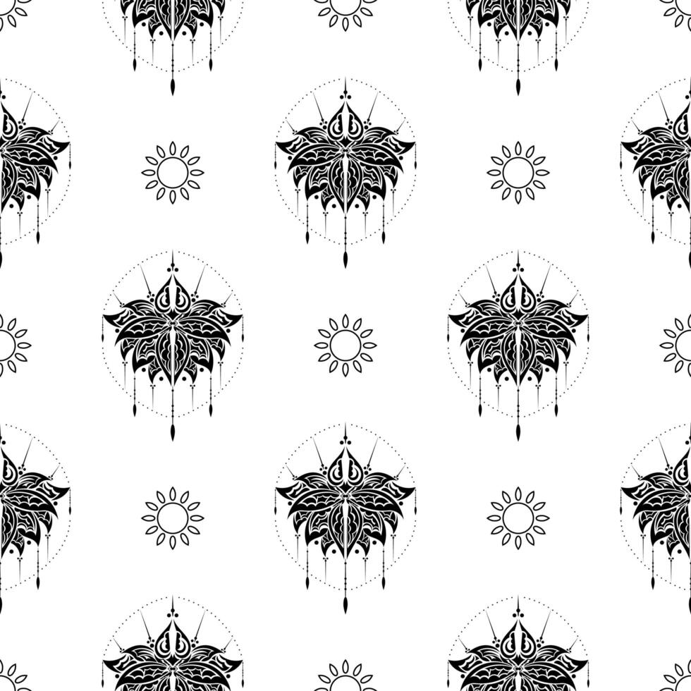 Lotus seamless pattern. Black and white. Good for murals, books, fabrics, postcards and printing. Vector