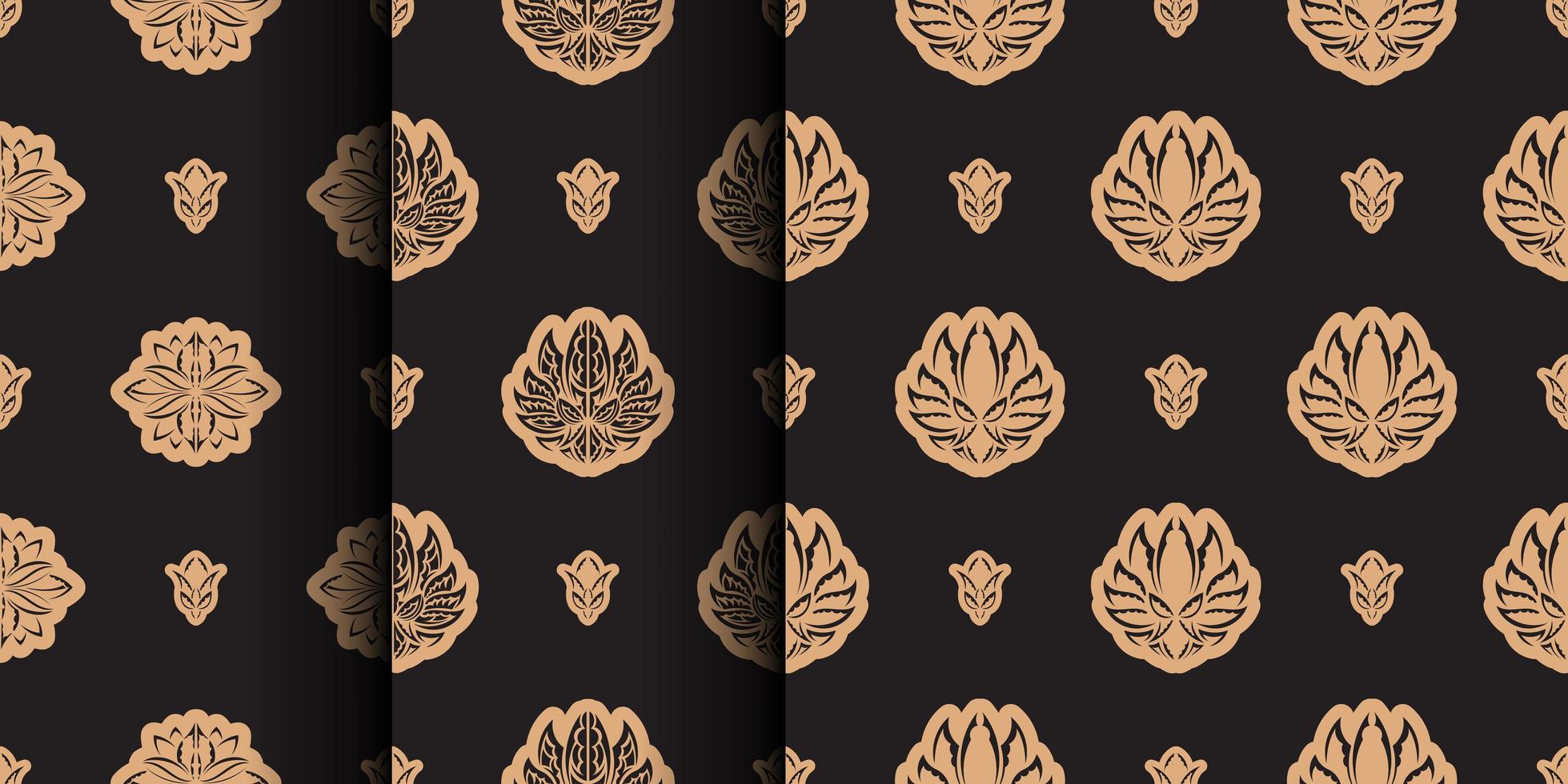 Set of Dark solid color Seamless pattern with lotuses in Simple style. Good for backgrounds, prints, apparel and textiles. Vector illustration.