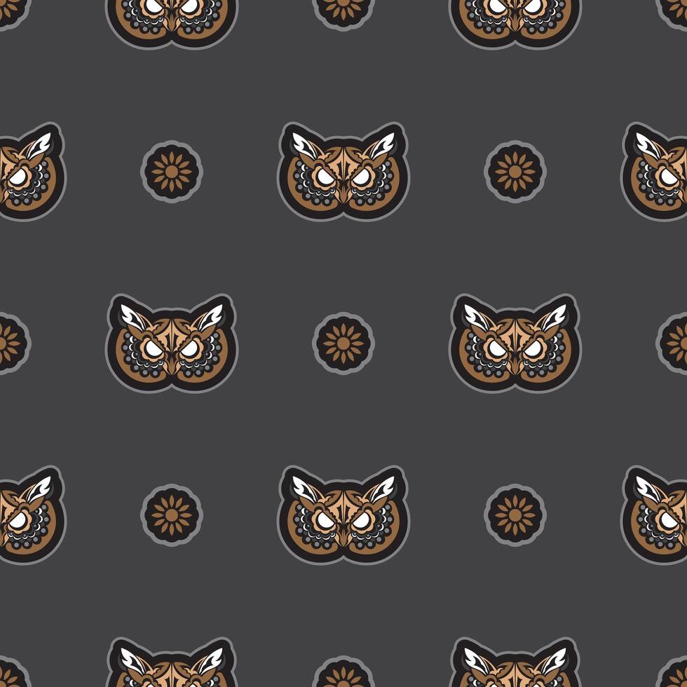 Owl face seamless pattern in boho style. Isolated. Good for clothing and textiles. illustration. vector