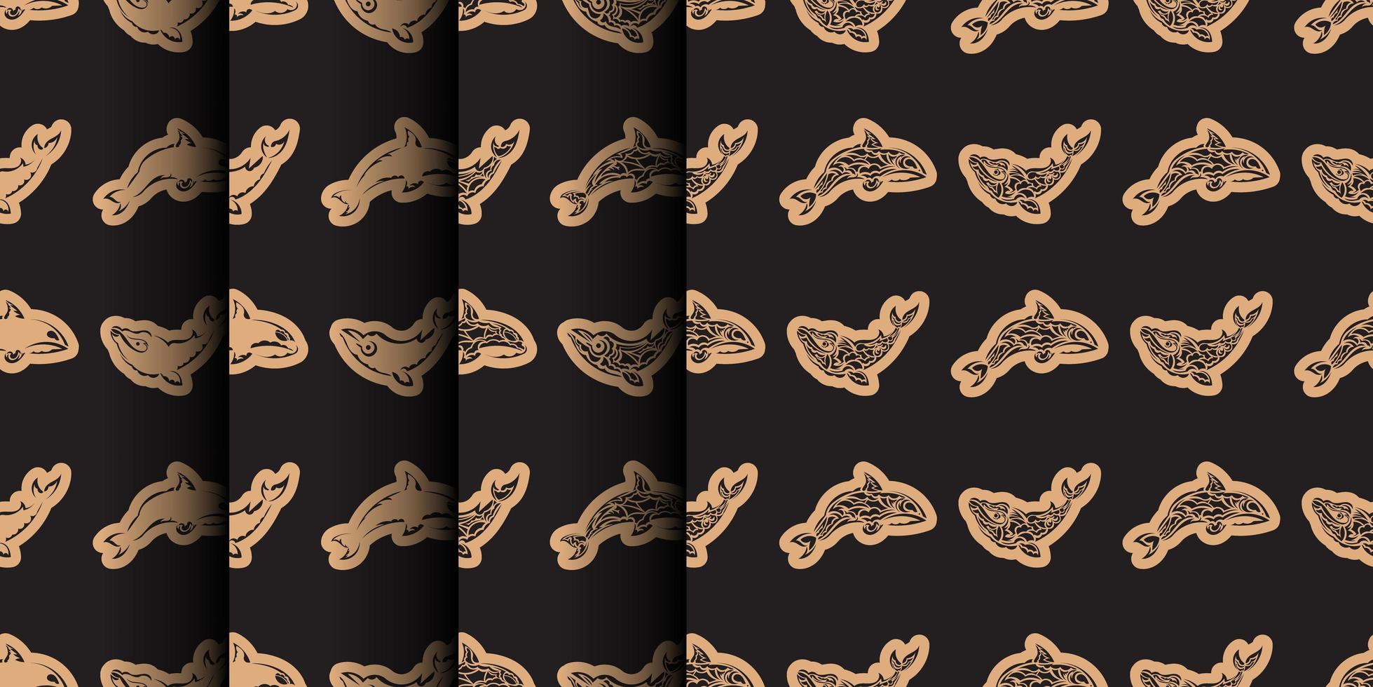 Set of Seamless luxury pattern with whales in simple style. Good for menus, postcards, books, murals and fabrics. Vector