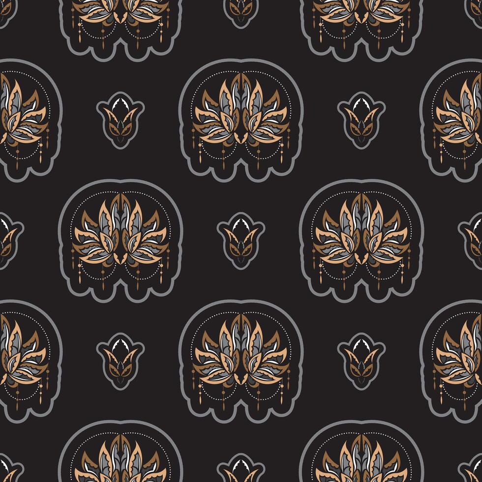 Seamless pattern with lotuses. Expensive and luxurious style. Good for menus, postcards, books, wallpaper and fabric. Vector illustration.