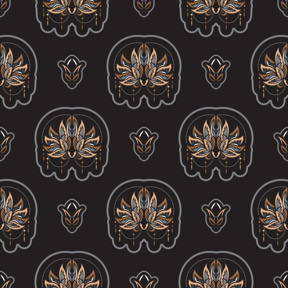 Seamless pattern with lotuses. Expensive and luxurious style. Good for menus, postcards, books, wallpaper and fabric. Vector illustration.