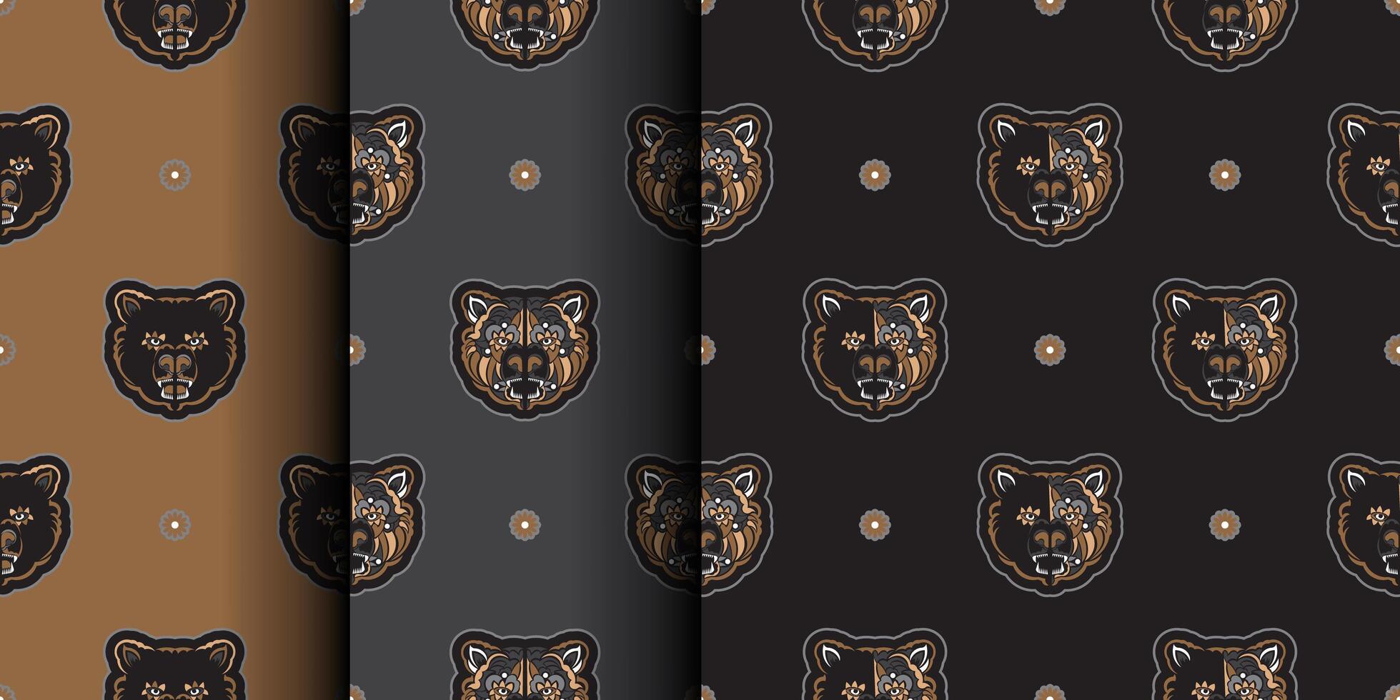 Set Seamless background with BEAR FACE. Suitable for backgrounds, prints, clothing and textiles. illustration. vector