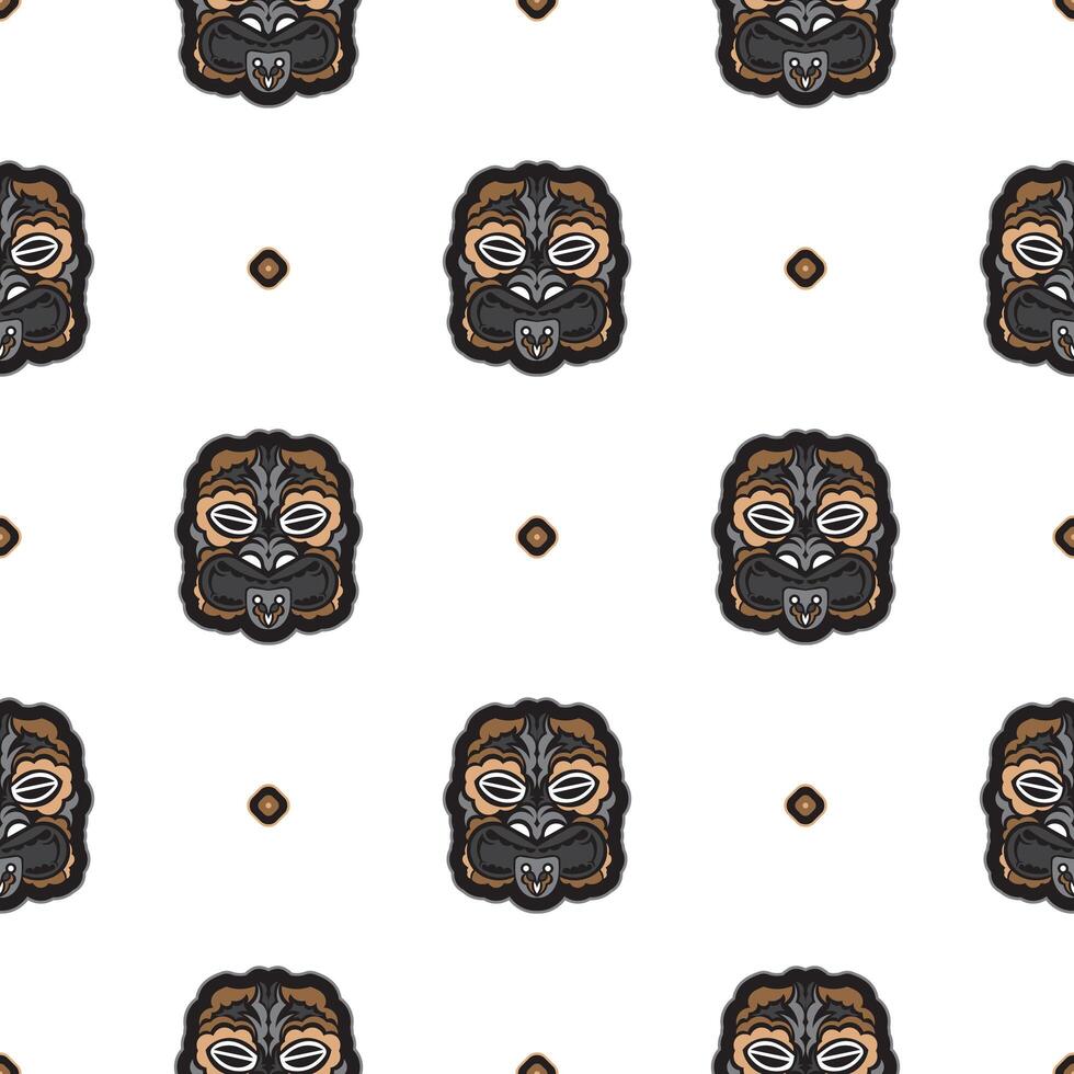Seamless pattern with the face of the Polynesian tribesmen. Good for prints, backgrounds, cards, and textiles. vector