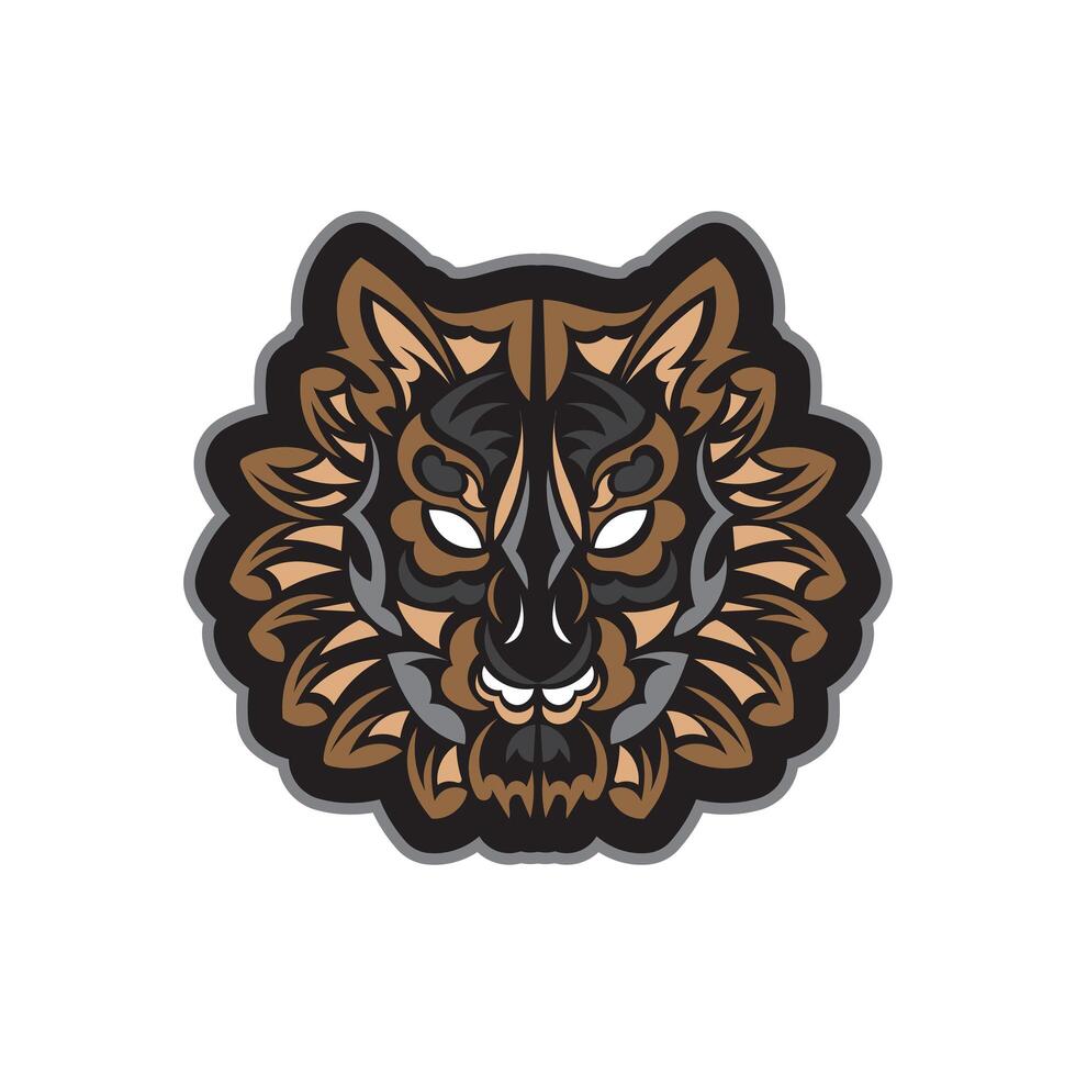 Colored print tiger face in samoan style. Boho tiger face. Isolated. Vector