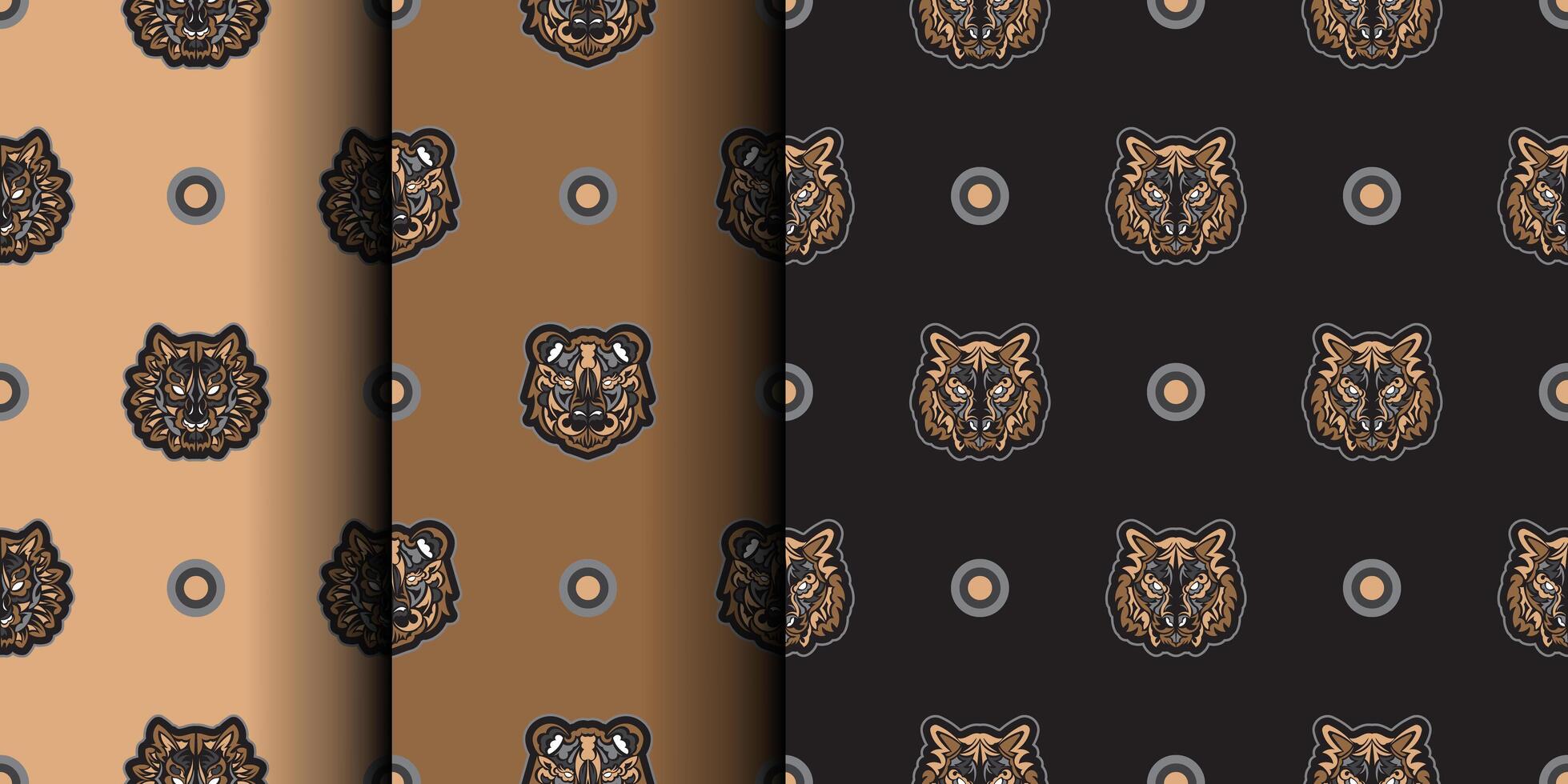 conjunto de cara de tigre de patrones sin fisuras en estilo maorí. cara de tigre boho. bueno para fondos, estampados, prendas de vestir y textiles. ilustración vectorial vector