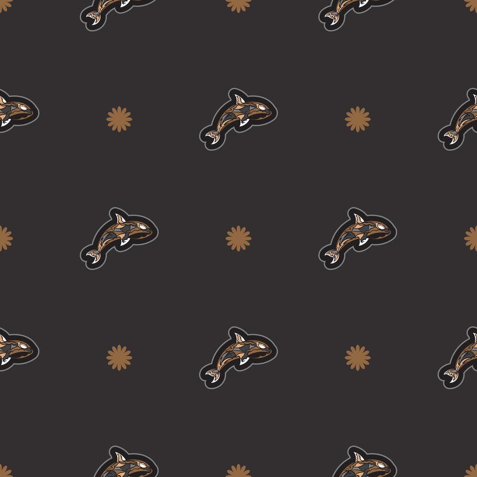 Seamless dark pattern with whales in simple style. Good for covers, fabrics, postcards and printing. Vector
