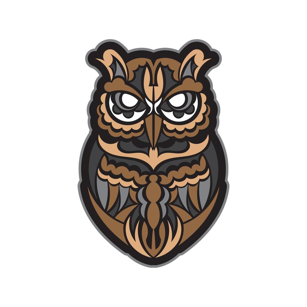 Colored owl print in boho style. Isolated. Good for clothing and textiles. Vector illustration.