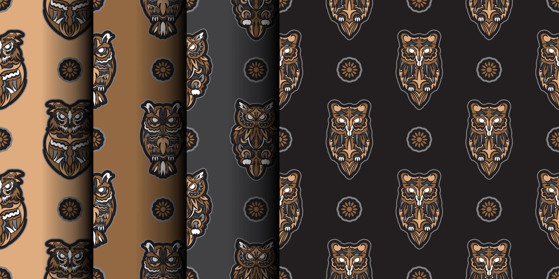Owls seamless pattern in boho style. Good covers, fabrics, postcards and printing. vector
