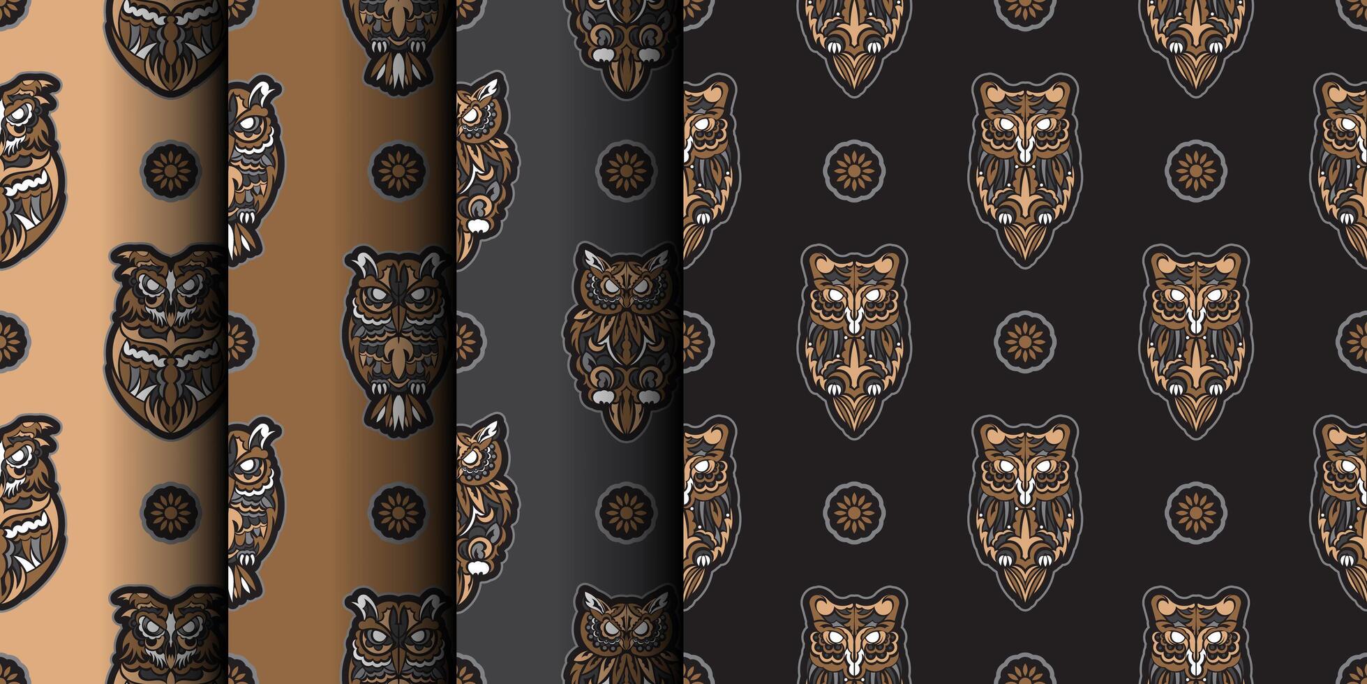 Owls seamless pattern in boho style. Good covers, fabrics, postcards and printing. vector