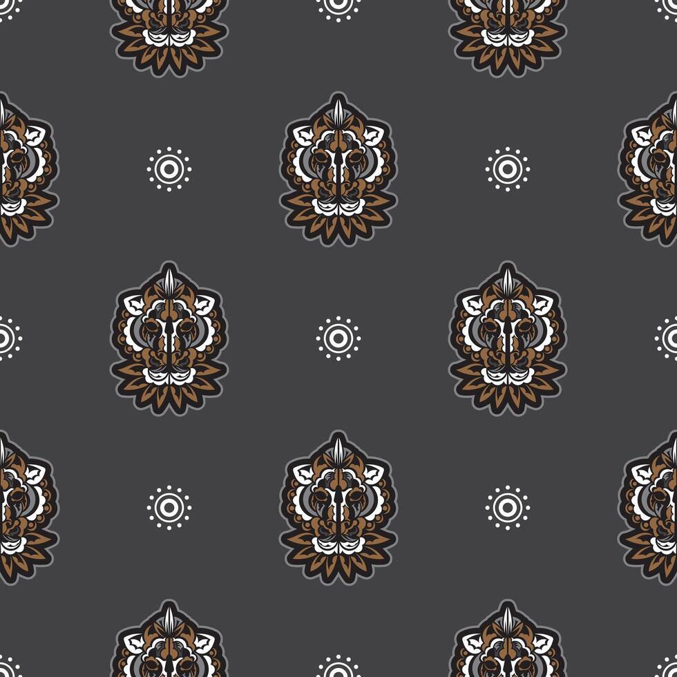 Seamless pattern with tiger head in simple boho style. Good for backgrounds, prints, apparel and textiles. Vector illustration.