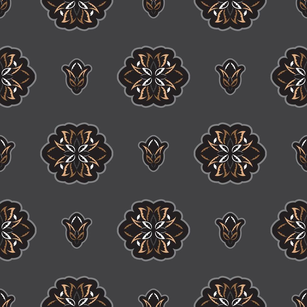 Seamless pattern with lotuses. Dark background. Expensive and luxurious style. Good for prints, apparel and textiles. Vector illustration.