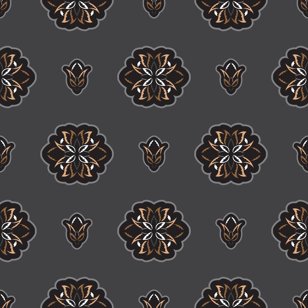 Seamless pattern with lotuses. Dark background. Expensive and luxurious style. Good for prints, apparel and textiles. Vector illustration.