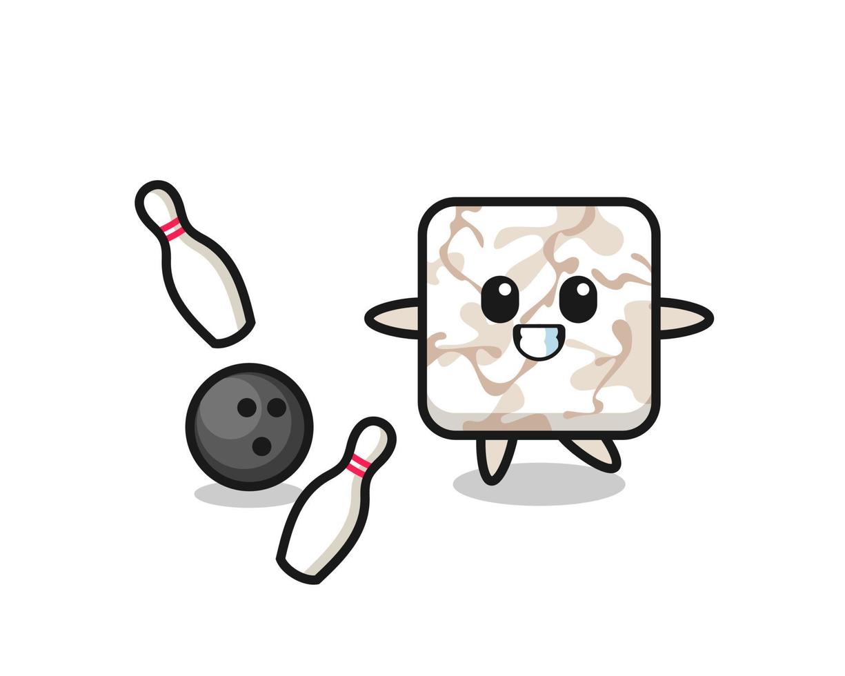 Character cartoon of ceramic tile is playing bowling vector