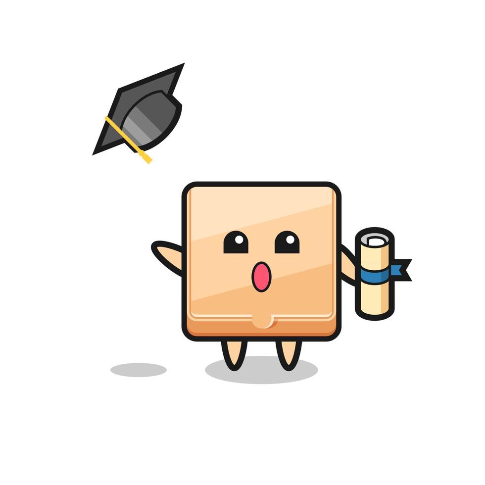 Illustration of pizza box cartoon throwing the hat at graduation vector