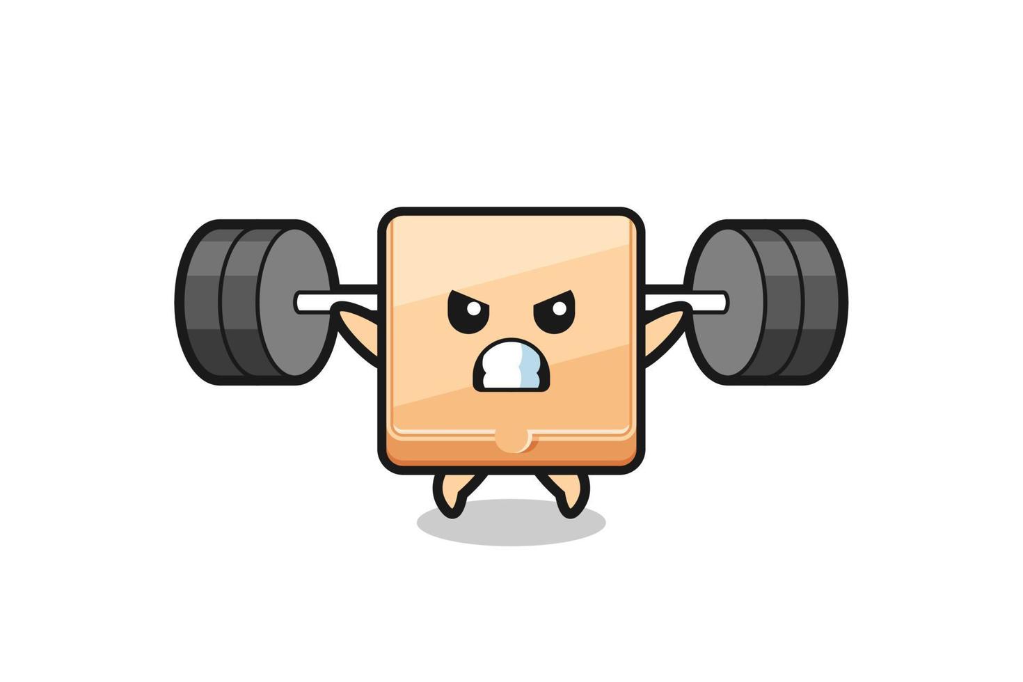 pizza box mascot cartoon with a barbell vector