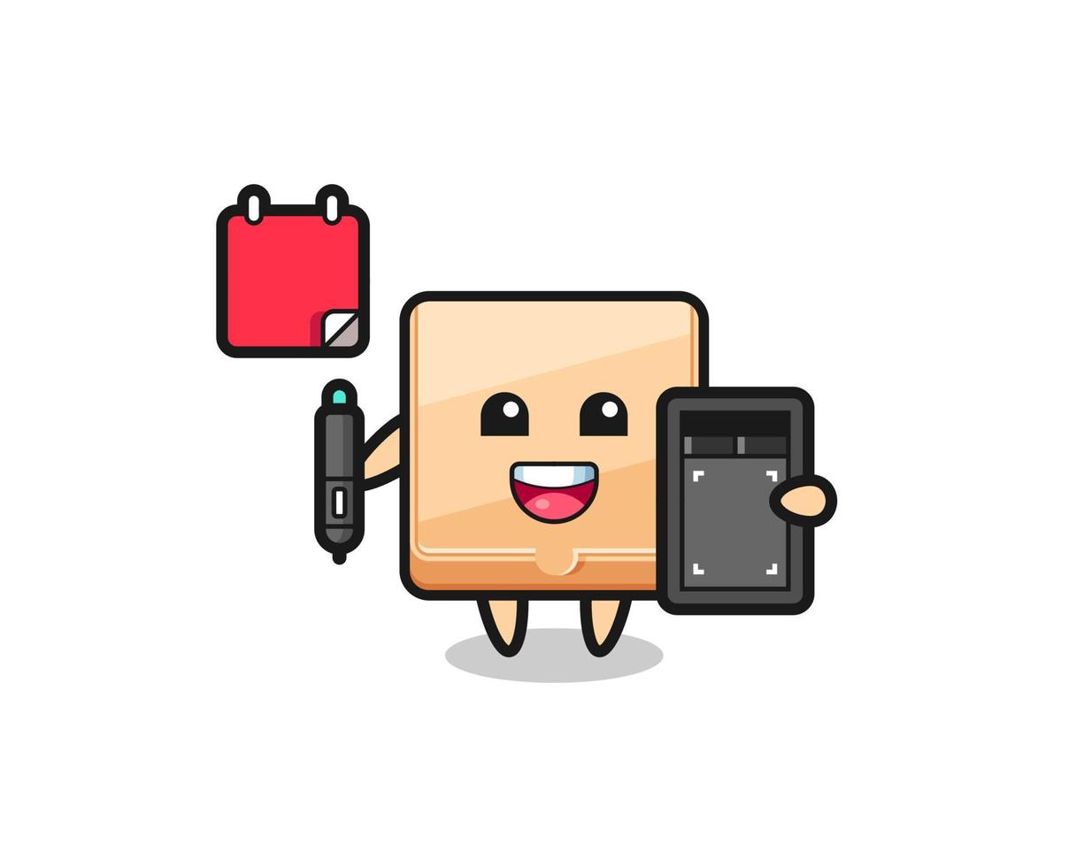 Illustration of pizza box mascot as a graphic designer vector