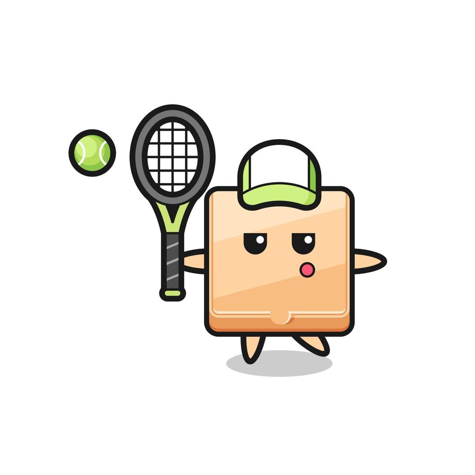 Cartoon character of pizza box as a tennis player vector