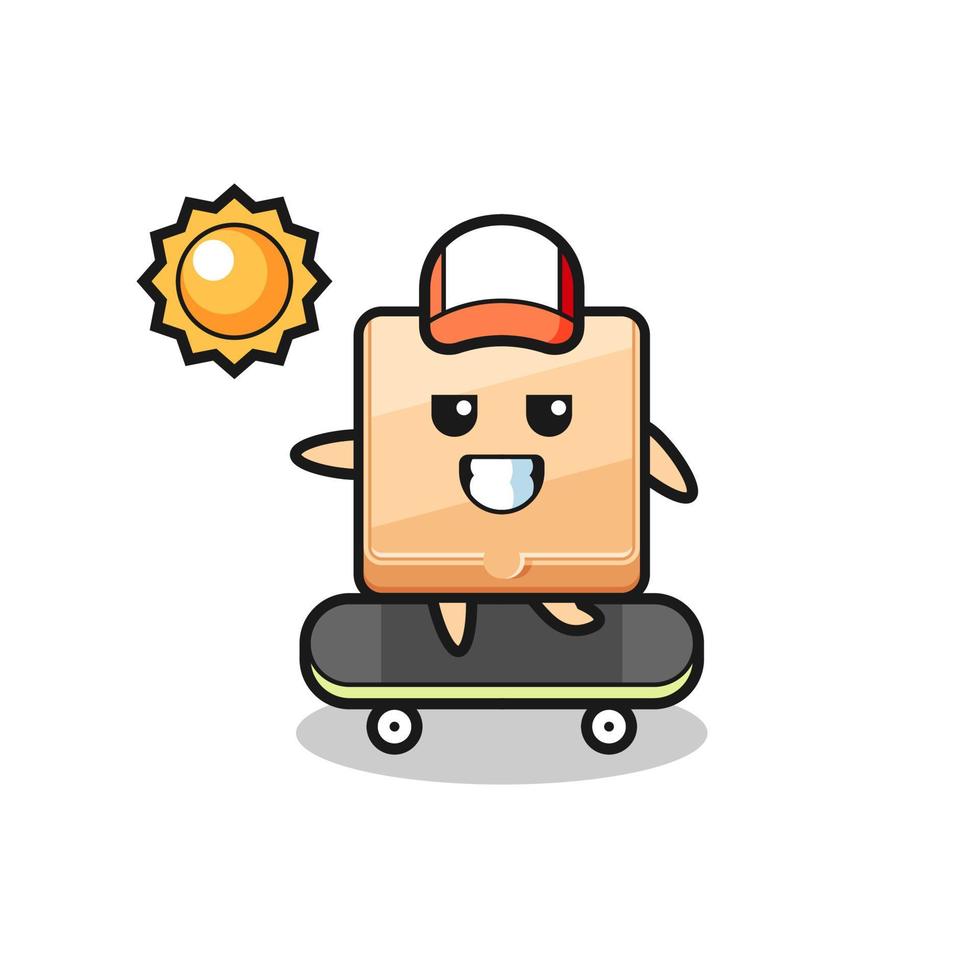 ilustración de personaje de caja de pizza andar en patineta vector