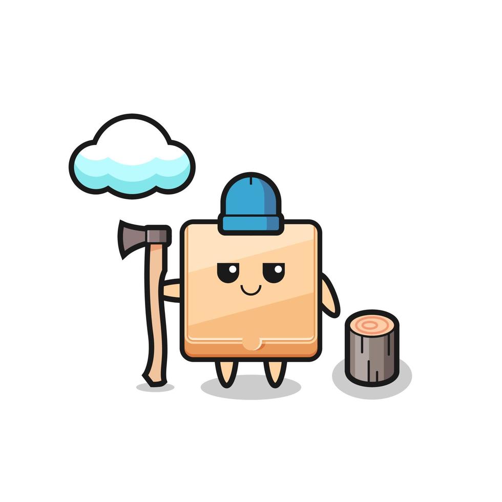 Character cartoon of pizza box as a woodcutter vector