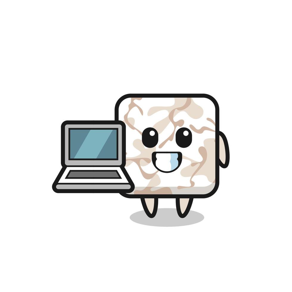 Mascot Illustration of ceramic tile with a laptop vector