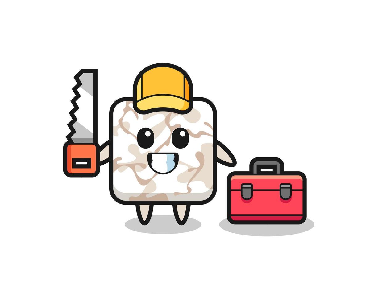 Illustration of ceramic tile character as a woodworker vector