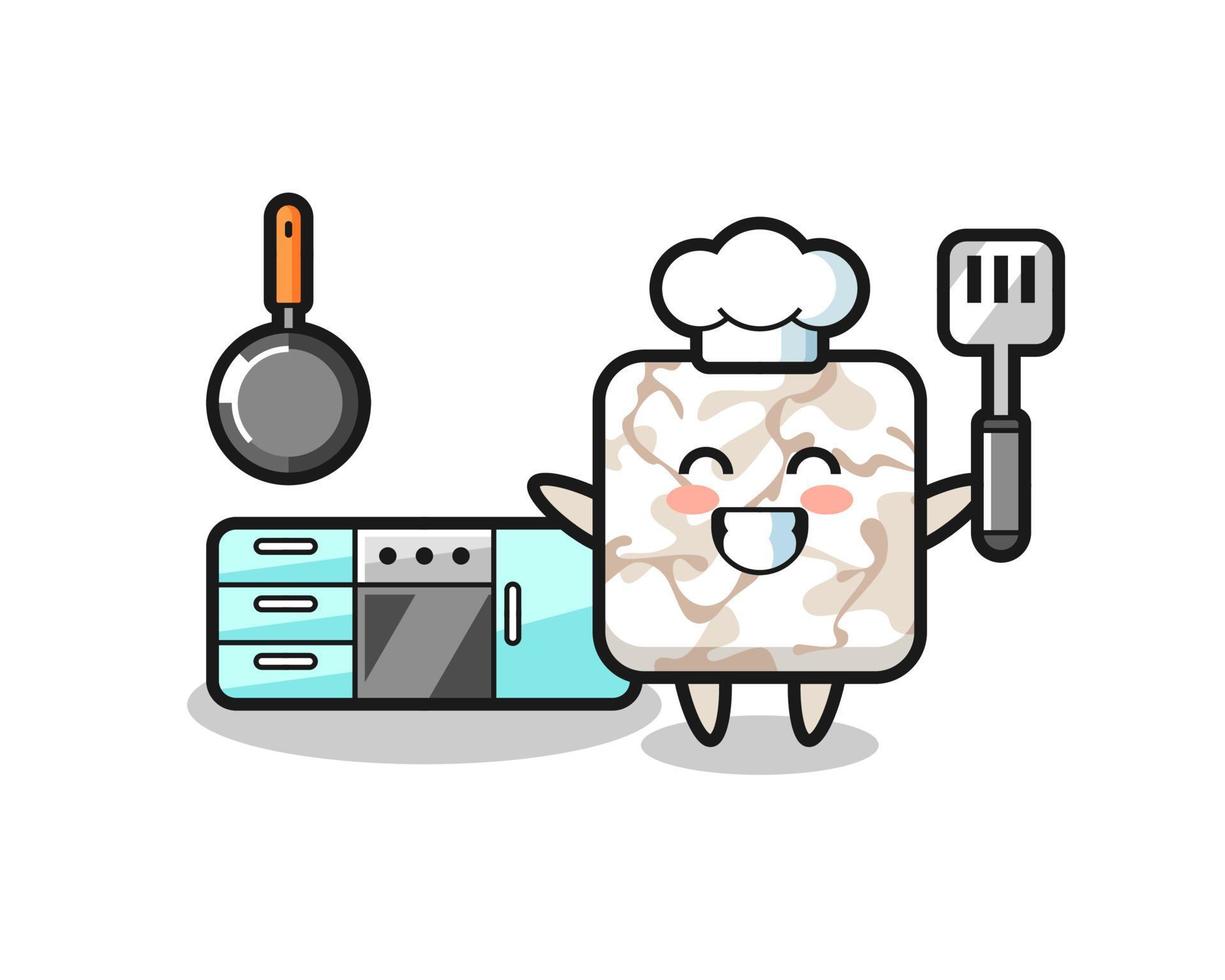 ceramic tile character illustration as a chef is cooking vector