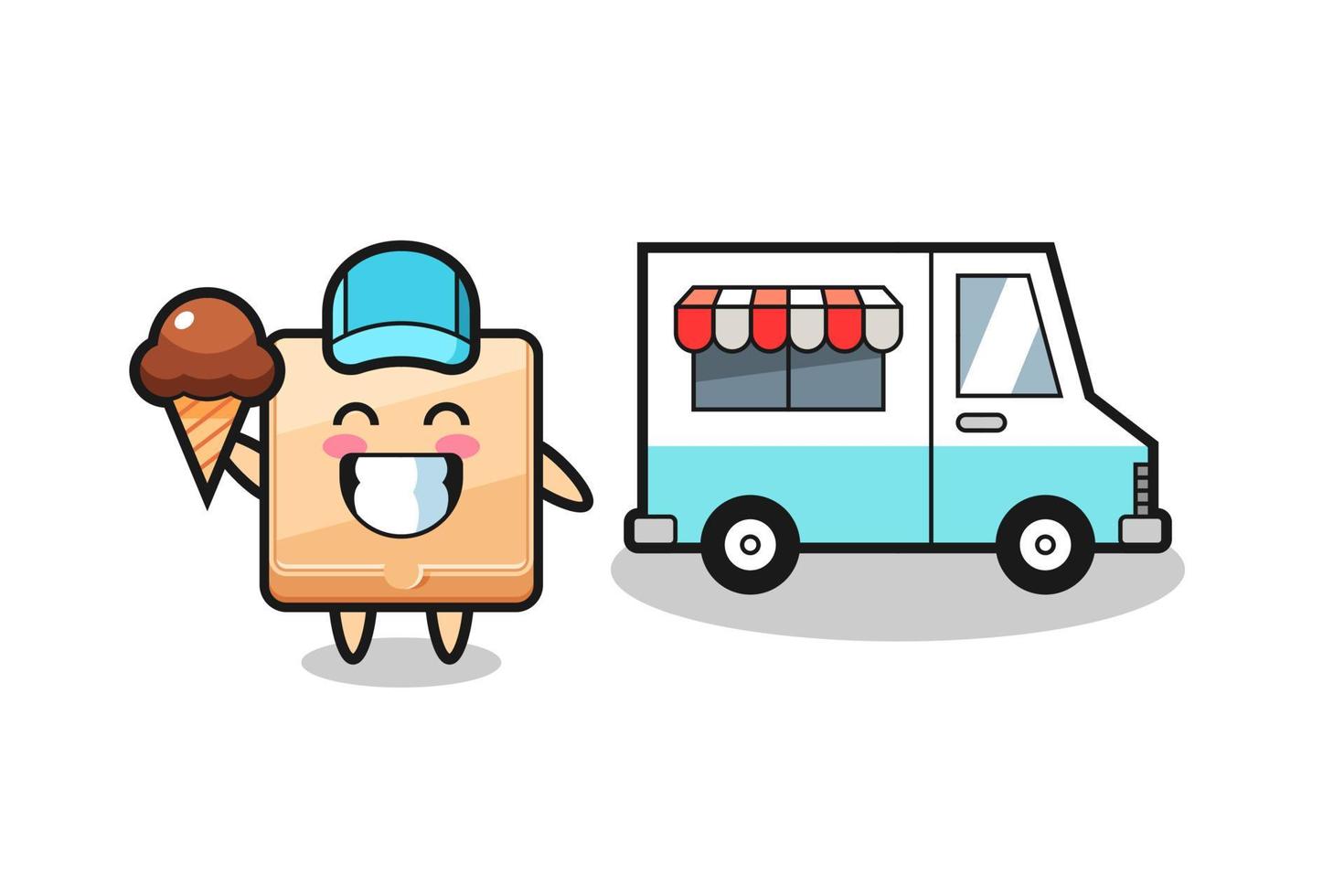 Mascot cartoon of pizza box with ice cream truck vector