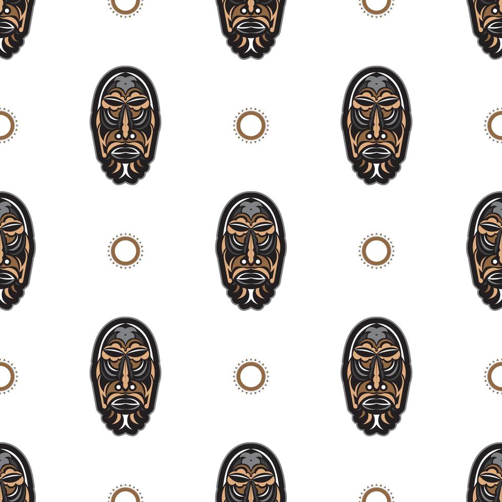 Seamless pattern with tiki mask in the Polynesian style. Good for t-shirt prints, cups, phone cases. Isolated. Vector