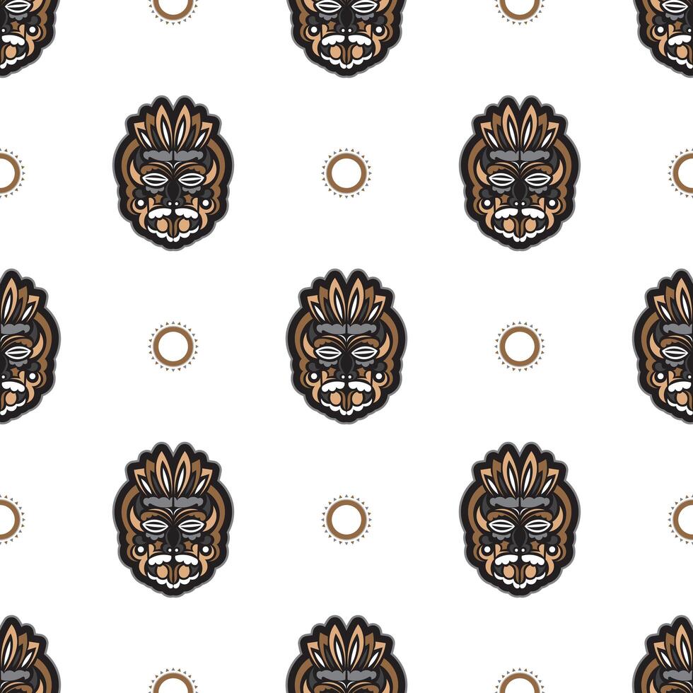 Seamless pattern with tiki mask in Hawaiian style. Good for t-shirt prints, cups, phone cases. Isolated. Vector