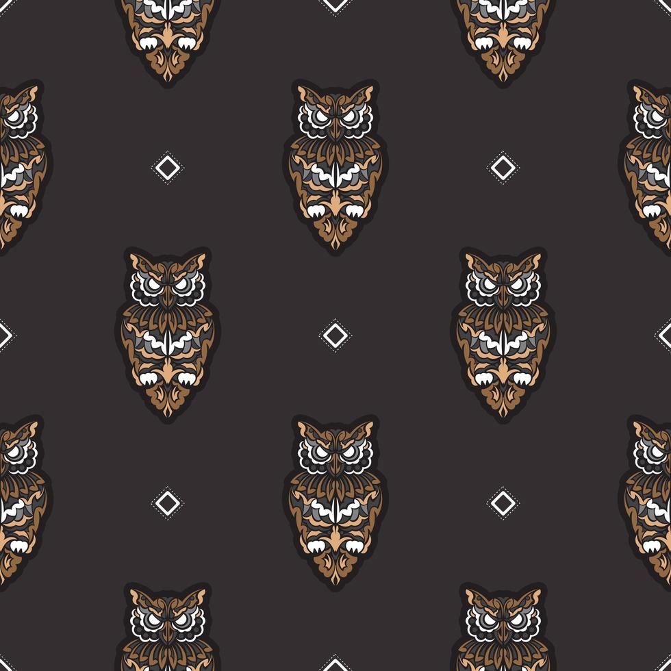 Seamless pattern with owls in boho style. Suitable for clothing and textiles. Vector illustration.