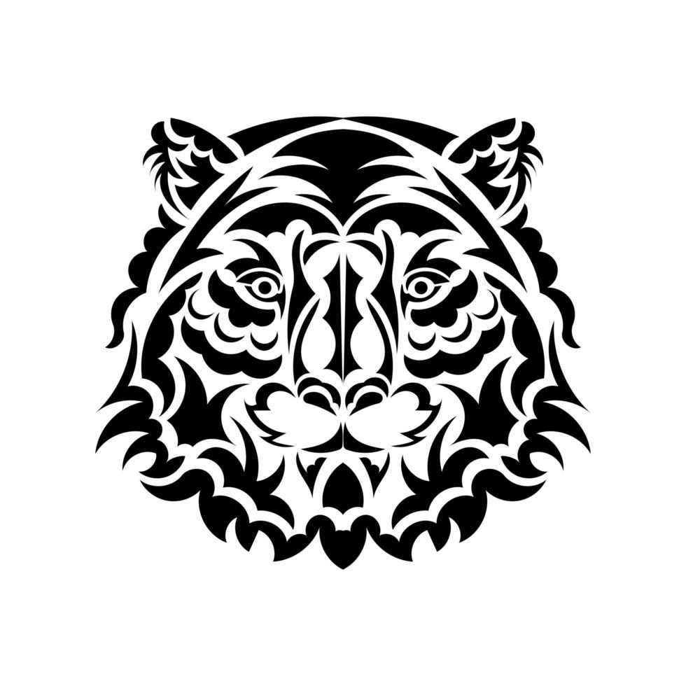 Black and white vector sketch of a growling tiger's face