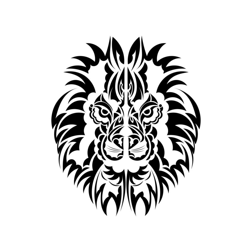 Lion tattoo on a white background. Lion face in boho style. Vector illustration.
